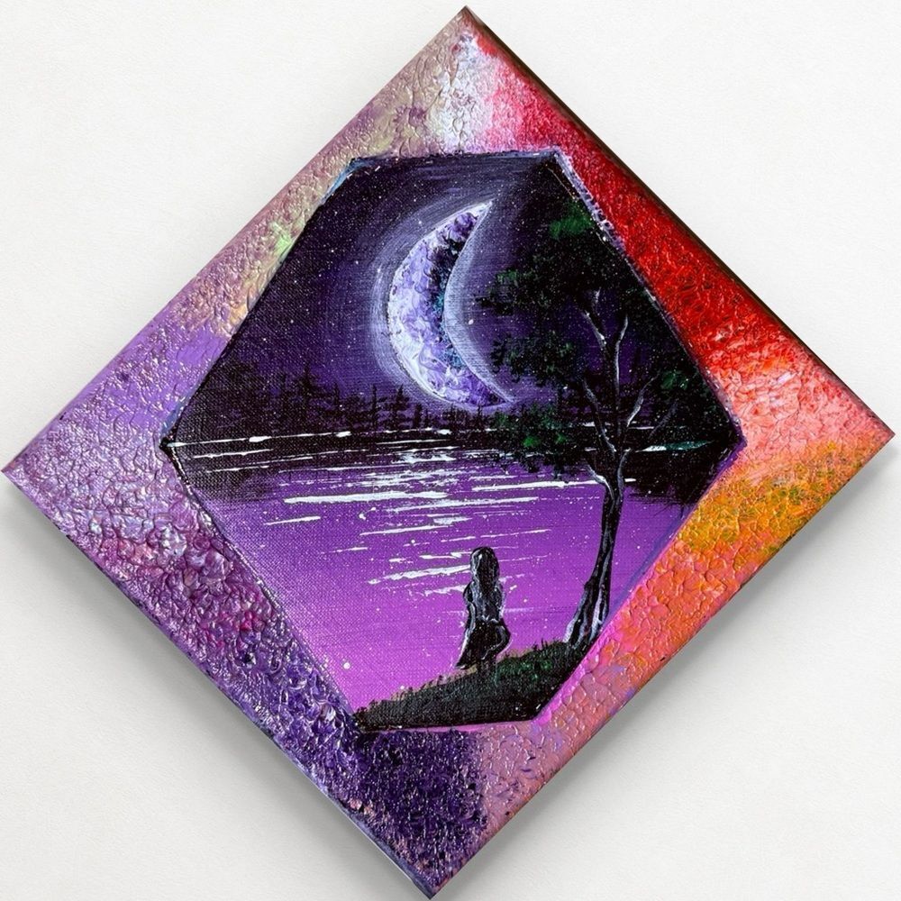 Purple Moonlit Lake Canvas Art Size 8*8 inches